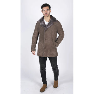 Herren Echt Schafsfell Mantel Beige Vintage 3/4 Jacke Button Down V Hals - Infinity Leather - 2