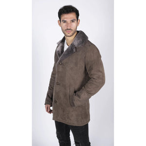 Herren Echt Schafsfell Mantel Beige Vintage 3/4 Jacke Button Down V Hals - Infinity Leather - 3
