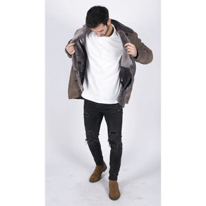 Herren Echt Schafsfell Mantel Beige Vintage 3/4 Jacke Button Down V Hals - Infinity Leather - 4