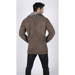 Herren Echt Schafsfell Mantel Beige Vintage 3/4 Jacke Button Down V Hals - Infinity Leather - 6