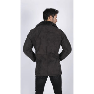 Men's Sheepskin Coat Brown Classic 3/4 Jacket Button Down V Neck - Infinity Leather - 6