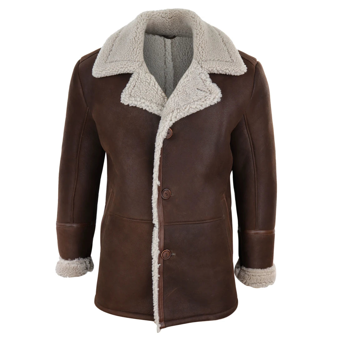 Men's Sheepskin Coat Button German WW2 Captain Marine Jacket - Infinity Leather - 1