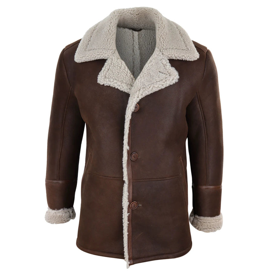 Męski płaszcz z owczej skóry zapinany na guziki niemiecki WW2 kapitański marynarka - Infinity Leather - 1