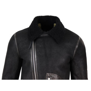 Men's Sheepskin Cross Zip Flying Jacket Pilot Flight Belt Fit Brando - Black - Infinity Leather - 4