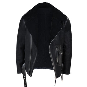 Men's Sheepskin Cross Zip Flying Jacket Pilot Flight Belt Fit Brando - Black - Infinity Leather - 5