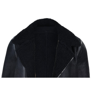 Men's Sheepskin Cross Zip Flying Jacket Pilot Flight Belt Fit Brando - Black - Infinity Leather - 6