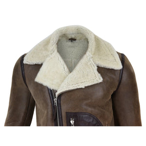 Men's Sheepskin Cross Zip Flying Jacket Pilot Flight Belt Fit Brando - Brown - Infinity Leather - 11
