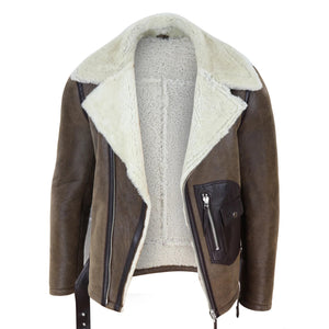 Men's Sheepskin Cross Zip Flying Jacket Pilot Flight Belt Fit Brando - Brown - Infinity Leather - 13