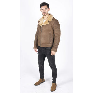 Brązowa kurtka pilotka męska z owczej skóry z ukośnym zamkiem - Infinity Leather - 3