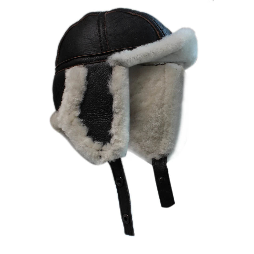 Men's Sheepskin Pilot Aviator Trapper Hat - Beige - Infinity Leather - 1