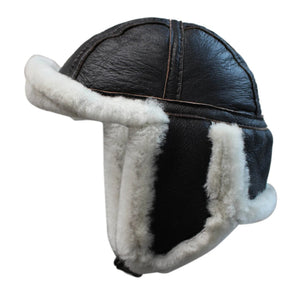 Men's Sheepskin Pilot Aviator Trapper Hat - Beige - Infinity Leather - 4