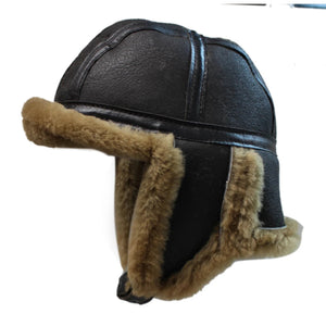 Men's Sheepskin Pilot Aviator Trapper Hat - Brown - Infinity Leather - 10