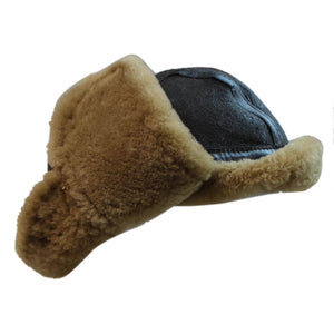 Men's Sheepskin Pilot Aviator Trapper Hat - Brown - Infinity Leather - 11
