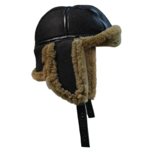 Men's Sheepskin Pilot Aviator Trapper Hat - Brown - Infinity Leather - 7