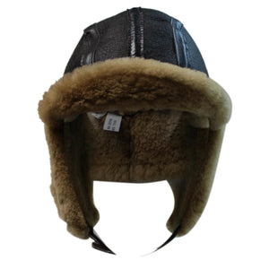 Men's Sheepskin Pilot Aviator Trapper Hat - Brown - Infinity Leather - 8