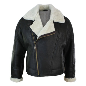 Herrenjacke 100% Echtleder Schaffell Braun Creme Quer Reißverschluss Piloten Stil - Beige - Infinity Leather - 7