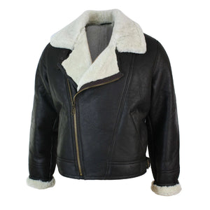 Herrenjacke 100% Echtleder Schaffell Braun Creme Quer Reißverschluss Piloten Stil - Beige - Infinity Leather - 8