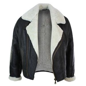 Herrenjacke 100% Echtleder Schaffell Braun Creme Quer Reißverschluss Piloten Stil - Beige - Infinity Leather - 9