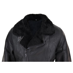 Herrenjacke 100% Echtleder Schaffell Braun Creme Quer Reißverschluss Piloten Stil - Schwarz - Infinity Leather - 3
