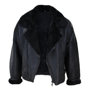 Herrenjacke 100% Echtleder Schaffell Braun Creme Quer Reißverschluss Piloten Stil - Schwarz - Infinity Leather - 4