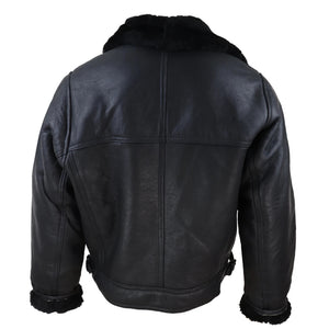 Herrenjacke 100% Echtleder Schaffell Braun Creme Quer Reißverschluss Piloten Stil - Schwarz - Infinity Leather - 6