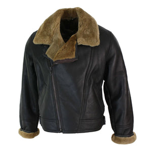Herrenjacke 100% Echtleder Schaffell Braun Creme Quer Reißverschluss Piloten Stil - Infinity Leather - 13