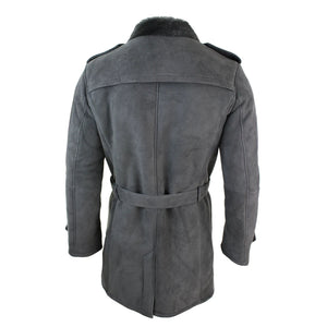 Herren Sherling Lammfell Doppelreihiger 3/4 Mantel mit Gürtel - Grau - Infinity Leather - 10