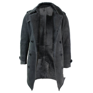Herren Sherling Lammfell Doppelreihiger 3/4 Mantel mit Gürtel - Grau - Infinity Leather - 9