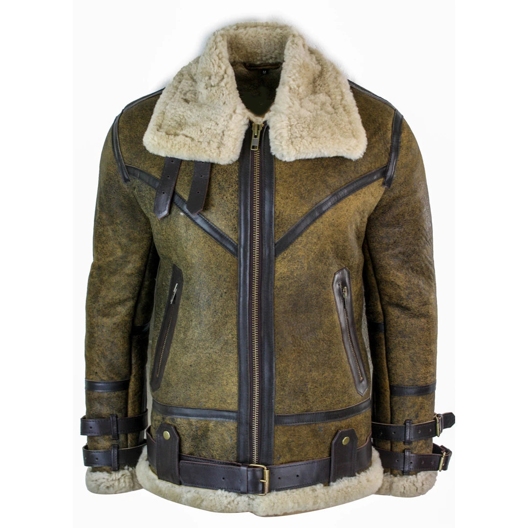 Giacca Marrone da Uomo in Vera Pelle di Montone Sherling Stile Vintage Vichingo - Infinity Leather - 1