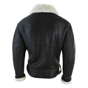 Herrenjacke 100% Echtleder Schaffell Braun Creme Quer Reißverschluss Piloten Stil - Beige - Infinity Leather - 10