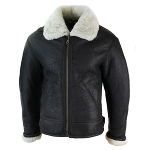 Herrenjacke 100% Echtleder Schaffell Braun Creme Quer Reißverschluss Piloten Stil - Beige - Infinity Leather - 7