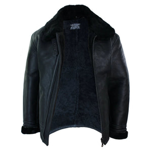 Herrenjacke 100% Echtleder Schaffell Braun Creme Quer Reißverschluss Piloten Stil - Schwarz - Infinity Leather - 3