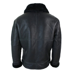 Herrenjacke 100% Echtleder Schaffell Braun Creme Quer Reißverschluss Piloten Stil - Schwarz - Infinity Leather - 5