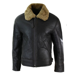 Herrenjacke 100% Echtleder Schaffell Braun Creme Quer Reißverschluss Piloten Stil - Infinity Leather - 12