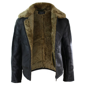 Herrenjacke 100% Echtleder Schaffell Braun Creme Quer Reißverschluss Piloten Stil - Infinity Leather - 13