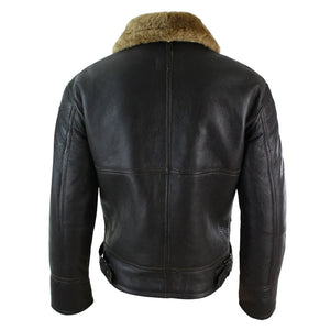 Herrenjacke 100% Echtleder Schaffell Braun Creme Quer Reißverschluss Piloten Stil - Infinity Leather - 15