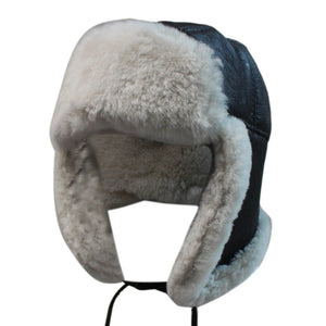 Cappello da Pilota o Caccia in 100% Vera Pelliccia di Montone Beige e Arancio - Infinity Leather - 3