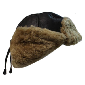 Cappello da Pilota o Caccia in 100% Vera Pelliccia di Montone Beige e Arancio - Marrone - Infinity Leather - 8