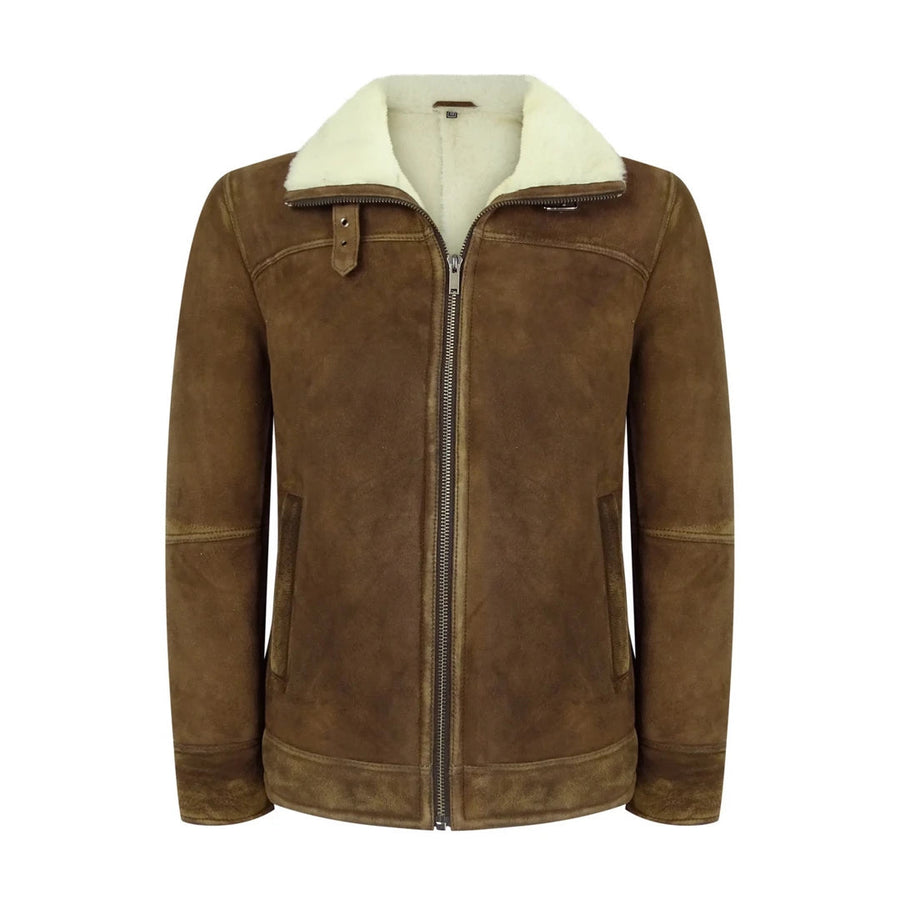 Infinity Herrenjacke 100% Echtleder Braun Schaffell Vintage Retro Aviator Design - Infinity Leather - 1