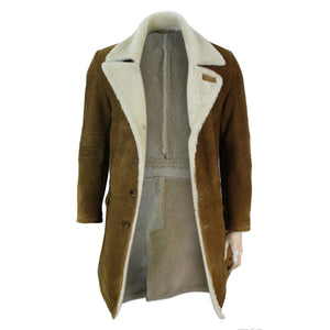 Herren Sherling Lammfell Tan Braun 3/4 Mantel Winter Warm - Infinity Leather - 3