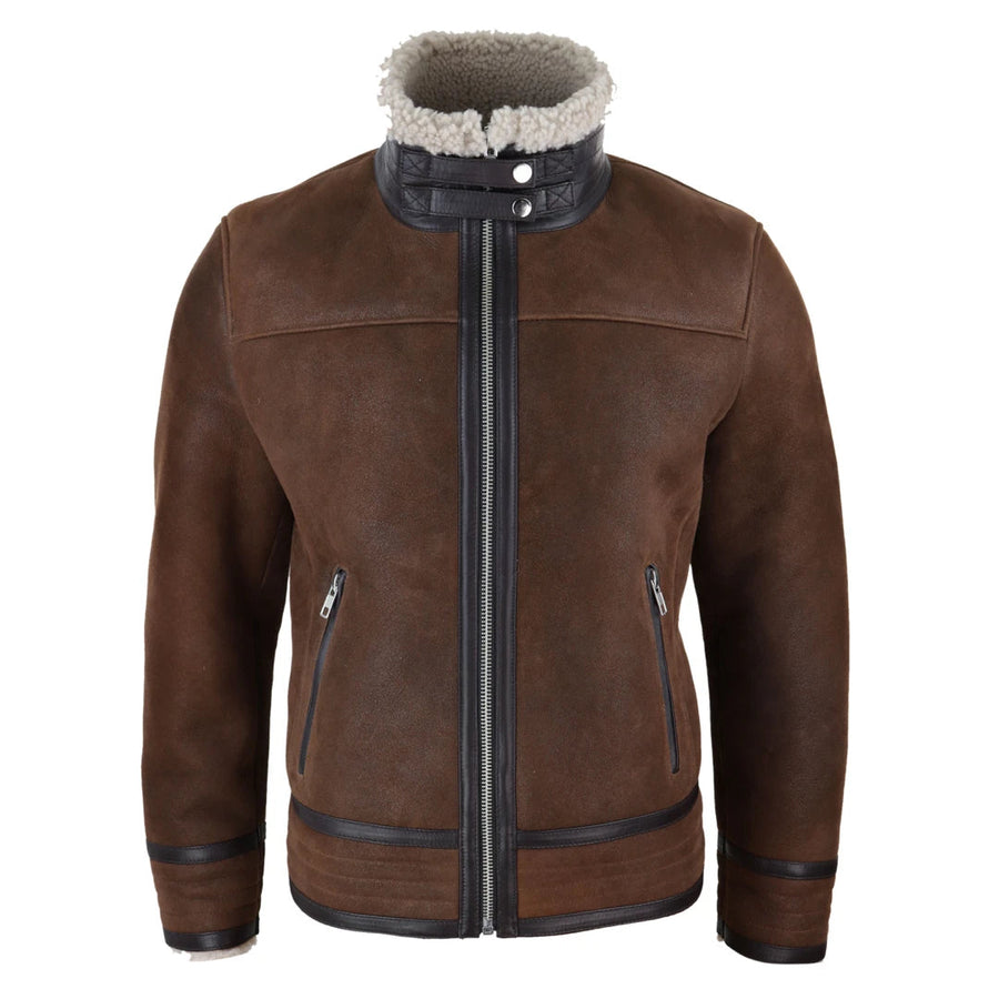 Blouson homme peau de mouton Shearling véritable fermeture éclair style aviateur rétro vintage seconde guerre mondiale - Infinity Leather - 1
