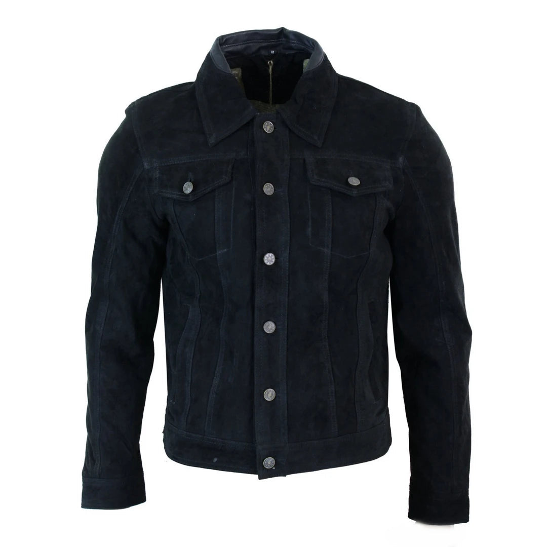 Herrenjacke 100% Echtleder Schwarz Wein GrünVintage Retro Design Denim Stil - Infinity Leather - 1