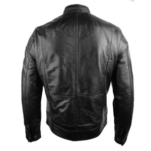 Veste de motard en cuir bordeaux décontractée courte zippée pour hommes - Noir - Aviatrix - 13