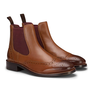 Slip para hombre en Real Leather Brogue Boots Brown Tan Classic Smart Formal London - Marrón - London Brogues - 2