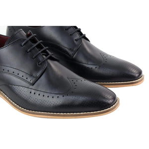 Mens Smart Casual Real Leather Office Work Wedding Shoes Laced Simple Brogues - Black - House of Cavani - 3