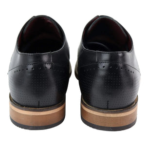 Mens Smart Casual Real Leather Office Work Wedding Shoes Laced Simple Brogues - Black - House of Cavani - 4