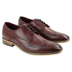 Mens Smart Casual Real Leather Office Work Wedding Shoes Laced Simple Brogues - Burgundy - House of Cavani - 10