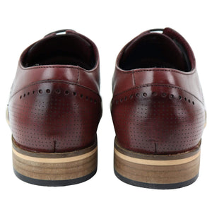 Mens Smart Casual Real Leather Office Work Wedding Shoes Laced Simple Brogues - Burgundy - House of Cavani - 11
