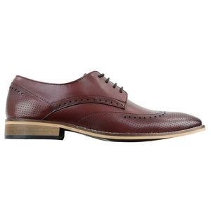 Mens Smart Casual Real Leather Office Work Wedding Shoes Laced Simple Brogues - Burgundy - House of Cavani - 9