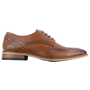 Mens Smart Casual Real Leather Office Work Wedding Shoes Laced Simple Brogues - Tan - House of Cavani - 5